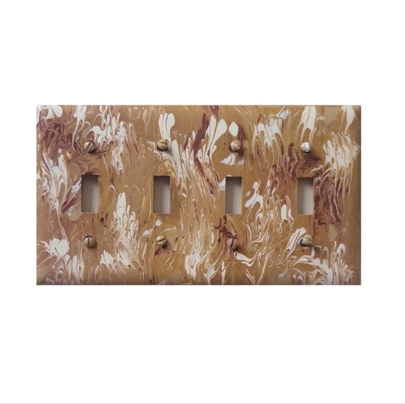 Hand Crafted Other - Hand Crafted Brown White and Tan Abstract Design 4 Toggle Light Switch Plate